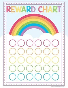 reward chart with rainbows and clouds in the background