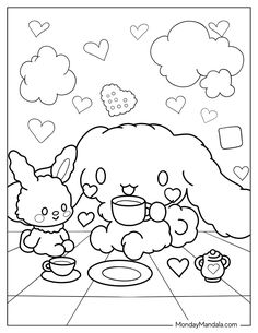 a coloring page with an animal and bunny eating