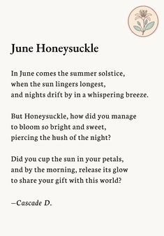 a poem written in the language of june honeysuckle