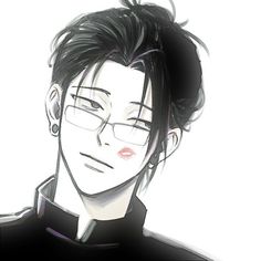 an anime character with glasses and black hair