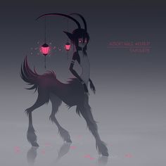 the silhouette of a demon is shown in front of a gray background with red lights