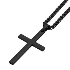 Waterproof Cross Necklace For Men - Men's Black Stainless Steel Cross Pendant - Braided Wheat Chain Necklace - Personalized Gift for Him - Quantity: 1 cross pendant and 1 chain necklace set - Chain Style: Timeless braided wheat necklace chain - Chain Width: 3mm - Chain Lengths: 16, 18, 20, 22, 24, and 26 inches - Chain Color: Black - Pendant Style: Classic minimalist cross with a timeless and modern design - Pendant Width: 0.95 inches / 24mm - Pendant Length: 1.65 inches / 42mm - Pendant Color: Gift Black Cross Chain Necklace, Black Cross Chain Necklace Gift, Black Cross Chain Necklace As Gift, Black Curb Chain Jewelry For Gift, Black Cross Jewelry With Adjustable Chain, Black Jewelry With Adjustable Chain And Cross Pendant, Minimalist Black Cross Pendant Necklace, Black Curb Chain Necklace Gift, Black Cross Pendant Chain Necklace