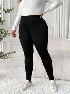 Style:Casual \nType:Regular \nColor:Black \nPattern Type:Colorblock \nPattern Type:Plain \nLength:Long \nWaist Line:High Waist \nTemperature:Winter (<10℃/50℉) \nFabric:Medium Stretch \nMaterial:Knitted Fabric \nComposition:90% Polyester \nComposition:10% Elastane \nCare Instructions:Machine wash, do not dry clean \nBody:Unlined \nSheer:Semi-Sheer \n Fleece Lined Leggings, Lined Leggings, Plus Size Leggings, Women's Leggings, Color Blocking, Style Casual, Knitted Fabric, High Waist, Dry Clean