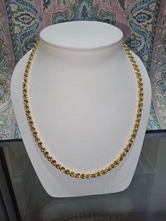 Circa 1990, a 20" long x 3.5mm wide 10k yellow gold rope chain with lobster claw clasp. Weight is 23.1 grams. Condition is very good. Stamped 417. Thanks for looking. ERA - Circa 1990, Modern Vintage METAL / MATERIAL - 10k yellow gold  MARKINGS / HISTORY - Stamped 417 CONDITION - The overall condition is very good! A true representation of 1990s-era jewelry! SIZE / MEASUREMENTS - 20" long x 3.5mm wide 10k yellow gold rope chain. Weight is 23.1 grams. VINTAGE/ANTIQUE/HANDMADE - This item is VINTAGE. Add this timeless piece to your estate collection, to your wardrobe to jazz up any outfit, or gift it to an admirer of all things vintage and heirloom. Thanks for looking! DISCLAIMER - *Please note that the majority of vintage and antique items will reflect slight imperfections due to time, age, 14k Gold Link Rope Chain Necklace, Formal Yellow Gold Tarnish-resistant Rope Chain Necklace, Formal Oval Link Rope Chain Jewelry, Formal 14k Gold Rope Chain Necklace, Yellow Gold Rope Chain Necklace, Formal Gold Tarnish-resistant Rope Chain Necklace, 14k Gold Rope Chain Necklace For Formal Occasions, Formal 14k Gold Figaro Rope Chain Necklace, 14k Yellow Gold Wheat Rope Chain Necklace