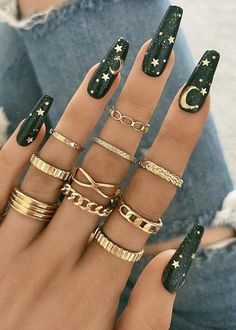 Green Nail Designs, Diy Acrylic Nails, Dope Nail Designs, Classy Acrylic Nails, Unique Nails, Coffin Nails Designs