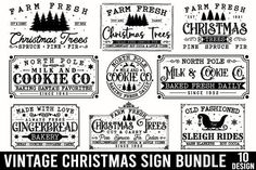 vintage christmas sign bundle 10 designs