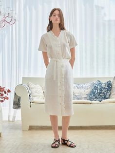 This is a trendy and feminine shirt and skirt set up by bibyseob that is made out of high quality and sturdy material. With distinctive mood of the design and modern feminine look, you can style it for your casual daily outfit.- Feminine mood and high quality fabric- Frill detail along the front button closure- Ribbon strap detail on the waist White Relaxed Fit Skirt For Daywear, White Office Lady Skirt For Summer, White Summer Office Skirt, Summer White Office Skirt, Linen Short Sleeve Sets For Daywear, Short Sleeve Linen Sets For Daywear, Elegant Cotton Skirt With Relaxed Fit, Elegant Relaxed Fit Cotton Skirt, Elegant Linen Daywear Sets