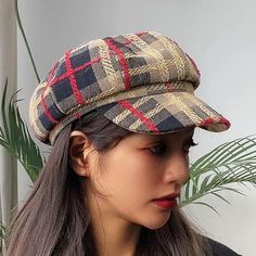 Brown Plaid Glam Hat – Just Your Average Gal Vintage Visor Hat For Fall, Trendy Multicolor Fall Hat, Multicolor Brimmed Hats For Fall, Brimmed Multicolor Hats For Fall, Multicolor Brimmed Fall Hats, Fall Multicolor Brimmed Hat, Trendy Beige Flat Cap, Retro Visor Hat For Fall, Brown Cap For Fall