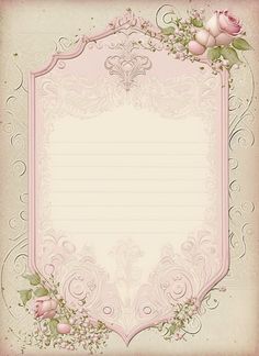 a pink and white frame with roses on the border, in an old fashioned style