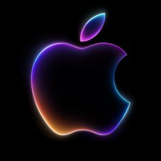 an apple logo on a black background with neon colors and the letter'o '