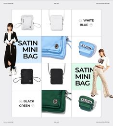 an image of the contents of a bag and its description in black, green, white and blue