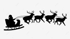 santa's sleigh with reindeers flying in the sky silhouetted against a white background