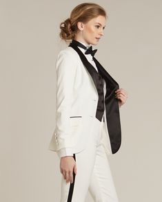 Diamond White & Black Shawl Collar Tuxedo Jacket - Women’s Tuxedo Suits | girls prom tuxedo | gal tux | Wedding Party, Bridesmaids Tuxedo Women Suits, Female Tux, 3 Piece Tuxedo, Girl Tuxedo, Womens 3 Piece Suit, Tuxedo Wedding Suit, Shawl Collar Jacket, Shawl Collar Tuxedo, Women Necktie