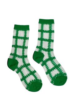 Part of the Made in Japan series, these sweet green squares socks have a super high needle count and a hand-closed toe for extra comfort. Fabric is nylon. Trendy Fitted Green Socks, Strawberry Socks, Crochet Squares, Basel, Custom Items, Sale Design, Fascinator, Made In Japan, Socks