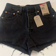 New Levi’s Women’s 501 High Rise Jean Shorts - Black. Button “”Zipper” Jean Shorts Black, High Rise Jean Shorts, 501 Jeans, Levi Shorts, Shorts Black, High Rise Jeans, Black Button, Jean Shorts, Black Color