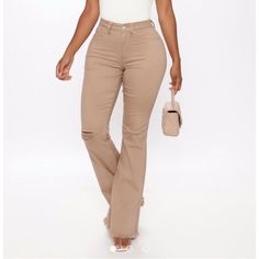 Fashion Nova Taupe Flare Pants With Distressing & Fringe At The Bottom Size 13 New With Tags! 34” Inseam ,11” High Rise ,52% Tencel, 36% Cotton, 10% Elasterell, 2% Spandex Beige Mid-rise Non-stretch Bottoms, Beige High Waist Non-stretch Jeans, High Waist Non-stretch Beige Jeans, High Rise Beige Pants For Fall, Beige High Rise Non-stretch Pants, Non-stretch High Rise Beige Pants, Fitted Beige Jeans, Fitted Beige Full Length Jeans, Beige Stretch Wide Leg Jeans