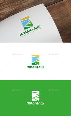 the logo for mosaicland is shown on top of a piece of paper and next to it