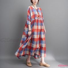 Unstructured Wide-Leg Dress for Women's Comfortable Casual Wear Vestidos Retro, Long Fitted Dresses, Silk Wrap Dresses, Casual Wear Women, Pantsuits For Women, Vintage Inspired Dresses, Vestidos Vintage, Flowy Dress, Plaid Dress