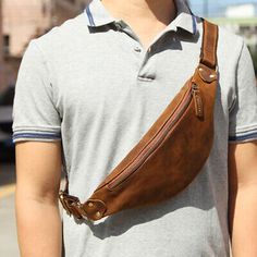 Find ideas๏ฟฝand inspiration for Mens Fanny Pack Sling Chest Bum Bags Vintage Genuine Cowhide Leather Waist Bag, Fashion Bags Trendy Leather Bags, Leather Waist Pack, Waist Bag Men, Leather Waist Bag, Real Leather Bags, Fanny Bag, Leather Sling Bag, Retro Men, Hiking Equipment