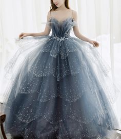 Blue tulle beads long ball gown dress formal dress · Little Cute · Online Store Powered by Storenvy Layered Tulle Prom Dress, Prom Dress Blue, Tiered Prom Dress, Sparkly Prom Dresses, Long Formal Gowns, Blue Tulle, Beaded Prom Dress, Pretty Prom Dresses, Fairytale Dress