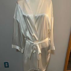 Nwot White Silk Robe, Inside Tie And Waste Belt-Pockets White Silk Robe, Terry Robe, Chiffon Fashion, Bow Detail Dress, Silk Robe, Sheer Chiffon, Sleepwear Robe, White Silk, Fitted Skirt