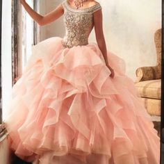 Wore Only Once In Perfect Condition. Pink Lace Quinceanera Dress With Sweetheart Neckline, Pink Quinceanera Gown With Sweetheart Neckline, Luxury Pink Ruffled Quinceanera Dress, Moda2000 Quince Dresses Pink, Pink Princess Style Floor-length Quinceanera Dress, Quinceñera Dresses, Sweet 16 Dresses, Sweet 16, Prom