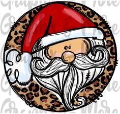 a drawing of santa claus in a leopard print circle