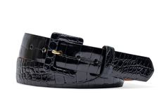 A classic in every sense, this sleek glazed alligator belt is a testament to the craftsmanship of w.kleinberg artisans. This sophisticated belt is versatile enough to wear with casual or dress slacks. Features a soft nubuck leather lining. 1 1/2" wide. Genuine American alligator belt with a glazed finish and covered buckle Convenient snaps to change the buckle  Made in America Alligator Belt, American Alligator, Golf Belt, Custom Belt, Woven Belt, Red Turquoise, Dress Slacks, Handcrafted Leather, Nubuck Leather