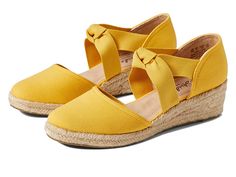 LifeStride Kascade - Women's Shoes : Marigold : Featuring a beautiful bow-tie detailing on the upper, the LifeStride Kascade Loafers come with a minimal design. Fabric upper. Man-made lining and insole. Signature logo on the insole. Wedge heels. Slip-on style. Man-made outsole. Imported. Measurements: Heel Height: 2 in Weight: 11 oz Platform Height: 3 4 in Product measurements were taken using size 9, width M (B). Please note that measurements may vary by size. Weight of footwear is based on a s Spring Wedge Heel Flats With Cushioned Footbed, Casual Spring Wedge Heel Flats, Casual Wedge Heel Flats For Spring, Chic Spring Wedge Heel Flats, Chic Spring Flats With Wedge Heel, Chic Wedge Heel Flats For Spring, Casual Summer Flats With Bow, Comfortable Spring Heels With Rubber Sole, Spring Comfortable Heels With Rubber Sole