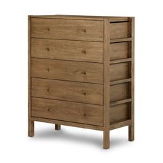 a wooden dresser with five drawers