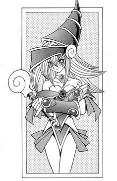 a drawing of a woman in a witches hat with her arms around her waist, holding a