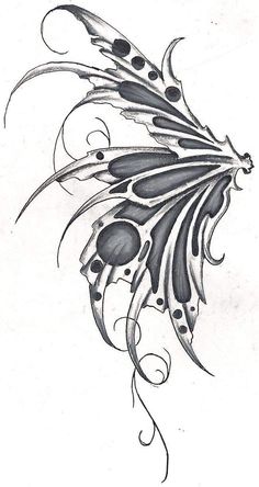 a black and white drawing of a butterfly