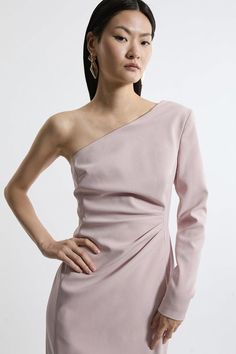 Feel Formal In Our Midi Dress, Which Features A Draped, Ruched Design And A Fit That Skims The Curves. The One Shoulder Design Makes For A Uniquely Elevated Party Piece, And The Ruche Detailing Makes For A Flattering Fit. Style It With Court Heels Or Strappy Stilettos For A Look Ideal For Anything From Wedding Guest Days To Dinner Dates. Stretch Crepe Tailored One Shoulder Ruched Waist Midi Dress High Quality, Stretchy Crepe Fabric Flattering, Fitted Silhouette Ruched Waist Design Asymmetric Nec Ruched One-shoulder Pre-draped Mini Dress, One Shoulder Ruched Mini Dress Pre-draped, Spring Pre-draped Ruched Mini Dress, One Shoulder Ruched Mini Dress, Pink Ruched Dress With Asymmetrical Neckline, Pre-draped Ruched Mini Dress, Feminine One-shoulder Ruched Dress, Fitted One-shoulder Pre-draped Mini Dress, Fitted One-shoulder Dress With Folds