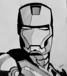 Marvel Drawings Iron Man, Marvel Art Black And White, Iron Man Drawing Reference, Marvel Iron Man Drawing, Ironman Drawing Sketches, Iron Man Drawing Cartoon, Easy Drawings Marvel, Easy Iron Man Drawing, Superhero Comic Art Drawings