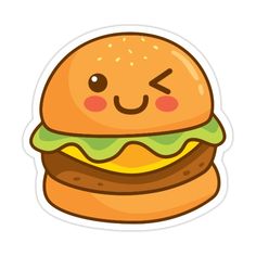 a hamburger sticker with a face drawn on it's side and eyes closed