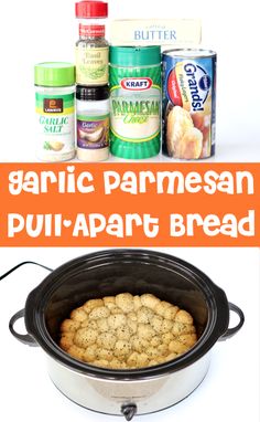 an image of garlic parmesan pul - apart bread in the crock pot