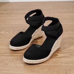 Material:FabricAll-season:All-seasonItem ID:HV46320 Black Closed Toe Wedge Sandals For Spring, Round Toe Wedge Sandals For Beach, Casual Closed Toe Platform Heels, Closed Toe Wedge Sandals For Vacation, Summer Wedge Sandals With Cushioned Footbed And Round Toe, Spring Wedge Sandals With Cushioned Footbed And Round Toe, Spring Wedge Sandals With Round Toe, Summer Round Toe Espadrilles, Spring Casual Wedge Sandals With Round Toe