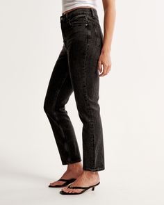 On-trend high rise mom jeans in our all-day comfort stretch denim, with a black wash and distressed hem. Black Relaxed Fit Cropped Jeans For Everyday, Black Casual Cropped Jeans With Straight Hem, Trendy Black Cropped Jeans With Frayed Hem, Black Cropped Jeans For Fall With Straight Hem, Black Cropped Jeans With Straight Hem For Fall, Black High Rise Jeans For Everyday, Everyday Black High Rise Jeans, Black Relaxed Fit Cropped Jeans With Tapered Leg, Casual Black Cropped Rigid Denim Jeans