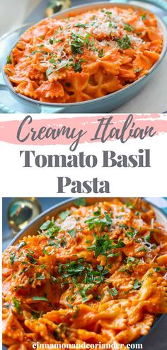 creamy italian tomato basil pasta in a pan