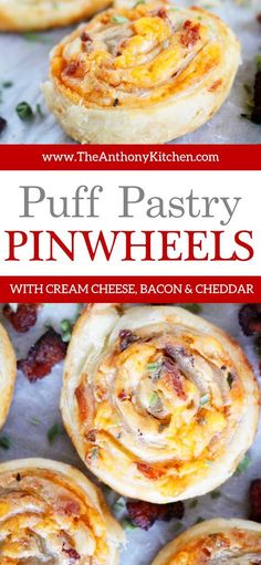 puff pastry pinwheels with cream cheese, bacon and cheddar