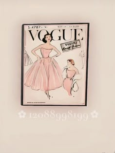 an old fashion magazine cover with a woman in a pink dress on it's back