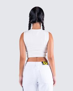 We know life is hard and sometimes a little bit of structure needs to be added...so why not let your clothing help? 😉 Introducing one of the our favorite whites - just look at those lines 😍 You'll be attracting a bourgeois crowd in this piece 🤍 White Fitted Top For Streetwear, Fitted White Tops For Streetwear, Fitted White Crop Top For Streetwear, White Fitted Crop Top For Streetwear, White Cotton Crop Top For Streetwear, White Crop Top For Spring Streetwear, Patched Jeans, Life Is Hard, Knit Pants