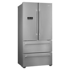 a stainless steel refrigerator freezer with two drawers