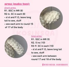 the instructions for how to crochet an arm