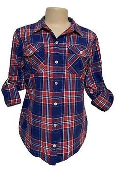 Mossimo womens top size M vintage Fall plaid shirt retro button blouse roll tab  | eBay Cheap Plaid Blouse For Fall, Plaid Shirts Women, Plaid Shirt Women, Plaid Shirts, Jeans Outfits, Button Blouse, Fall Plaid, Womens Shirt, Shirts Women