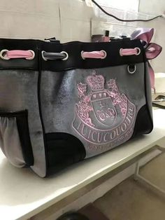 Grey Tote Bag, Girls Y2k, Grey Tote Bags, Retro Purse, Grey Tote, Girly Bags, Juicy Couture Bags, Pretty Bags, Vintage Embroidery