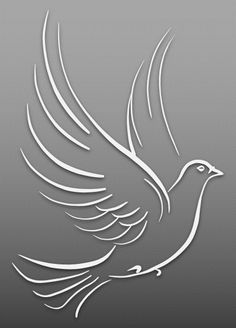 a white dove with wings flying in the air on a gray background, symbolizing peace