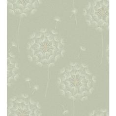 a green wallpaper with dandelions on it