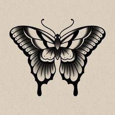 a black and white butterfly tattoo design on a light colored background with the word love written below it