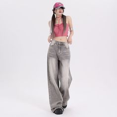 Product information: Fabric name: denim Color: mocha gray-trousers, mocha gray-lengthened Main fabric composition: Cotton Size: XS,S,M,L,XL Style type: Japanese and Korean casual Style: wide leg pants Style: casual style Note: 1. Asian sizes are 1 to 2 sizes smaller than European and American people. Choose the larger size if your size between two sizes. Please allow 2-3cm differences due to manual measurement. 2. Please check the size chart carefully before you buy the item, if you don't know h Chic Casual Outfits, Gray Trousers, Estilo Harajuku, Denim Decor, New Jeans Style, Streetwear Jeans, Jean Large, Pants Loose, Grey Trousers